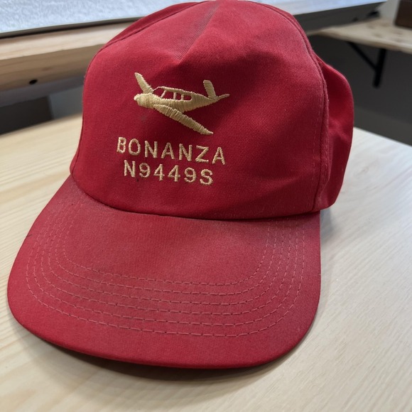 Source Unknown Other - Vintage Bonanza N9449S Hat Cap Strap Back Mens One‎ Size Red Plane Aviation